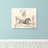 大きなリボンを飛び越えるサーカスのパフォーマー キャンバスプリント (インサイチュ (ウッドフロア))