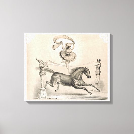 大きなリボンを飛び越えるサーカスのパフォーマー キャンバスプリント (正面)