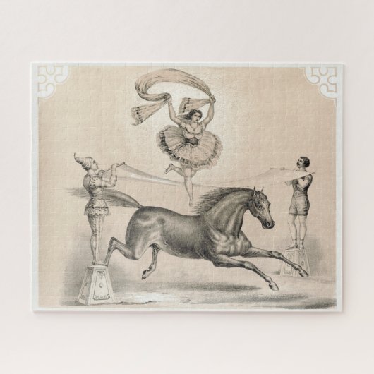 大きなリボンを飛び越えるサーカスのパフォーマー ジグソーパズル (横)