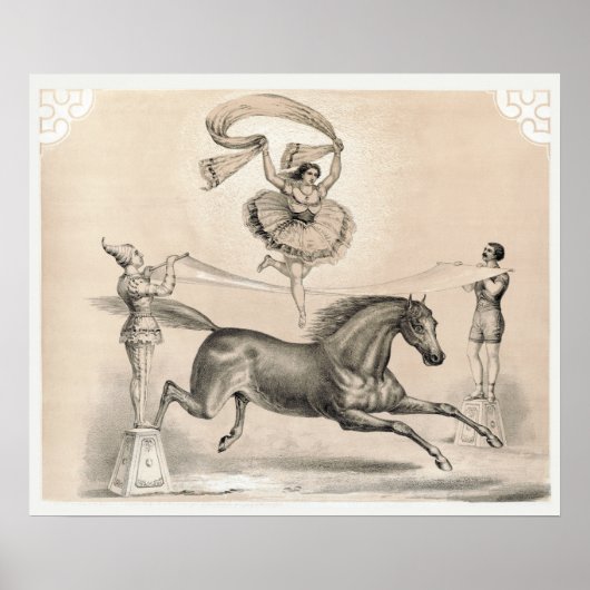 大きなリボンを飛び越えるサーカスのパフォーマー ポスター (正面)