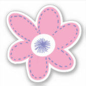 大きなレトロなピンクのワインブルーと白の花 シール (正面)