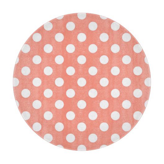 大きなレトロドット – コーラルピンクと白 カッティングボード (正面)