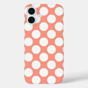 大きなレトロドット – コーラルピンクと白 iPhone 16 PLUSケース