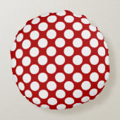大きなレトロドット – 白と赤 ラウンドクッション (裏面)