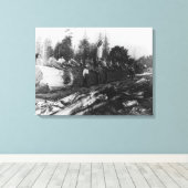 大きなログ写真にランバージャックのグループ キャンバスプリント (インサイチュ (ウッドフロア))