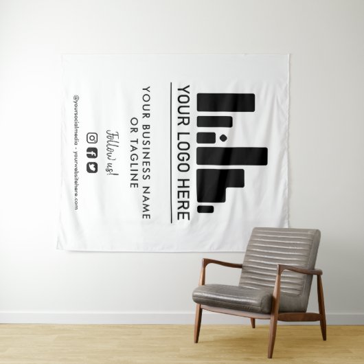 大きなロゴとソーシャルメディアの背景 タペストリー (インサイチュ(横))