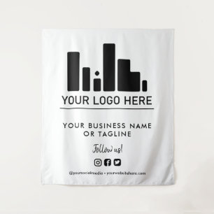 大きなロゴとソーシャルメディアの背景 タペストリー