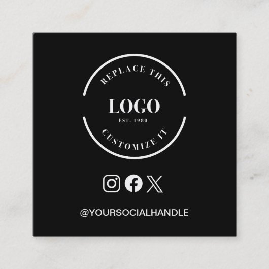 大きなロゴウェブサイトソーシャルアイコカスタムン黒 スクエア名刺 (正面)