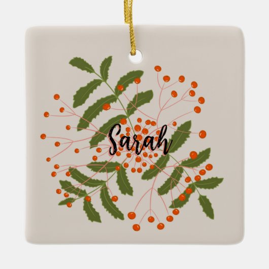 大きなローワン赤い果実 セラミックオーナメント (正面)