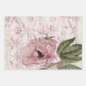 大きなヴィンテージピンクの花と音楽 ラッピングペーパーシート (正面2)