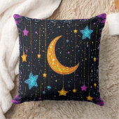 大きな三日月と多数の星 クッション (ブランケット)