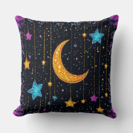 大きな三日月と多数の星 クッション