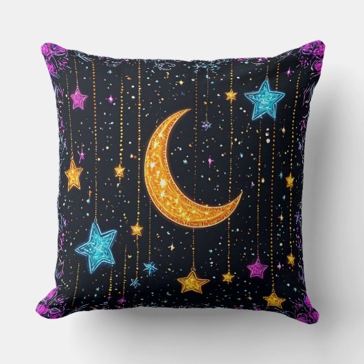大きな三日月と多数の星 クッション (正面)