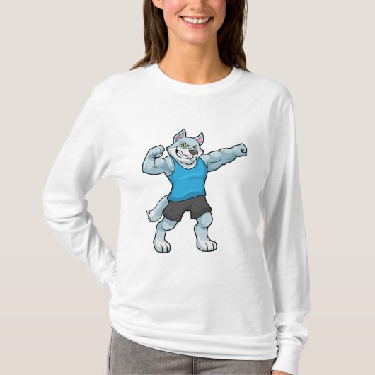 大きな上腕を持つボディビルダーとしてのウルフ Tシャツ (正面)