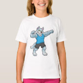 大きな上腕を持つボディビルダーとしてのウルフ Tシャツ (正面)