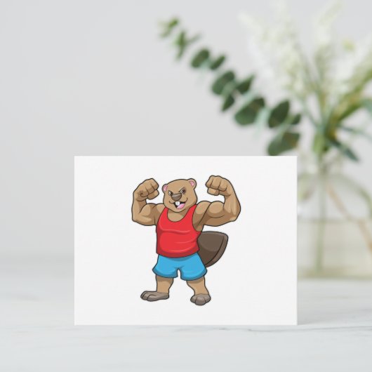 大きな上腕を持つボディビルダーとしてのビーバー ポストカード (スタンド正面)