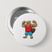 大きな上腕を持つボディビルダーとしてのビーバー 缶バッジ (正面&裏面)