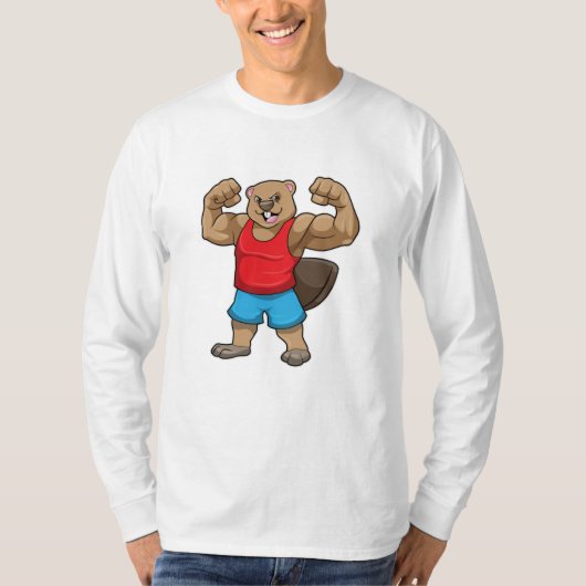 大きな上腕を持つボディビルダーとしてのビーバー Tシャツ (正面)