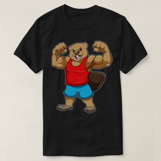 大きな上腕を持つボディビルダーとしてのビーバー Tシャツ (デザイン正面)