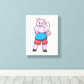 大きな上腕を持つボディビルダーとしての豚 キャンバスプリント (インサイチュ (ウッドフロア))