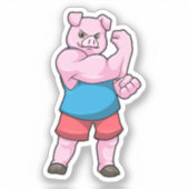 大きな上腕を持つボディビルダーとしての豚 シール (正面)