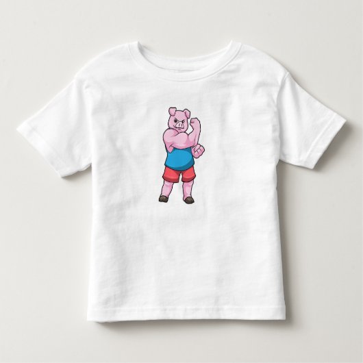 大きな上腕を持つボディビルダーとしての豚 トドラーTシャツ (正面)