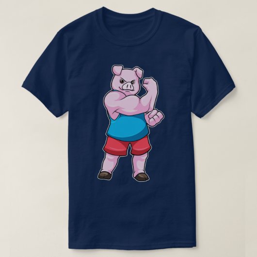 大きな上腕を持つボディビルダーとしての豚 Tシャツ (デザイン正面)