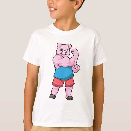 大きな上腕を持つボディビルダーとしての豚 Tシャツ (正面)