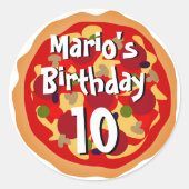 大きな丸いピザ誕生日パーティステッカー ラウンドシール (正面)