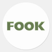 大きな丸いホワイトのFookステッカー ラウンドシール (正面)