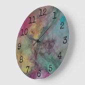 大きな丸い時計「ピンクと緑」のインク塊 ラージ壁時計 (傾斜)