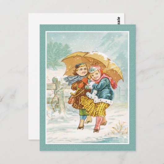 大きな傘の下の二人 ポストカード (正面/裏面)