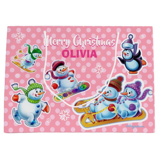 大きな光沢のある抱き枕ウィンター·ワンダーランド·スノーフォーク ラージペーパーバッグ (正面)