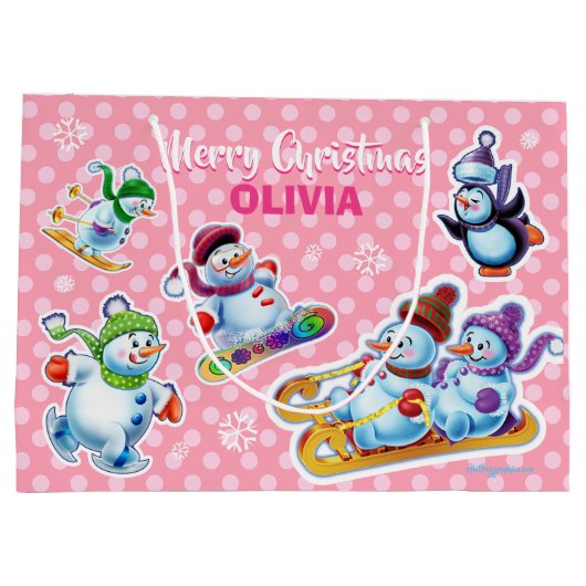 大きな光沢のある抱き枕ウィンター·ワンダーランド·スノーフォーク ラージペーパーバッグ (裏面)