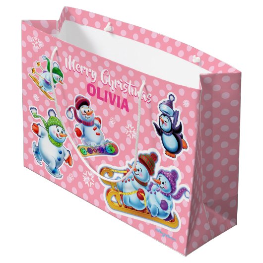 大きな光沢のある抱き枕ウィンター·ワンダーランド·スノーフォーク ラージペーパーバッグ (裏面アングル)