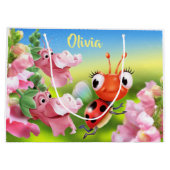 大きな光沢のある抱き枕ラディバグフレンドリー&フラワー ラージペーパーバッグ (裏面)