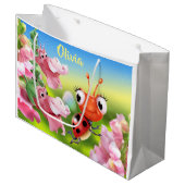 大きな光沢のある抱き枕ラディバグフレンドリー&フラワー ラージペーパーバッグ (正面アングル)