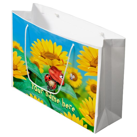 大きな光沢抱き枕の眠いヒマワリ ラージペーパーバッグ (正面アングル)