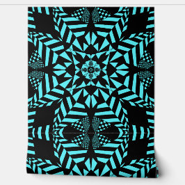 大きな円と幾何学的な花ブラックとアクア 壁紙