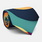 大きな円オレンジ色の青い幾何学的パターン ネクタイ (ロール)