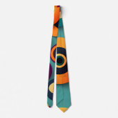 大きな円オレンジ色の青い幾何学的パターン ネクタイ (裏面)