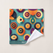 大きな円オレンジ色の青い幾何学的パターン バスタオルセット (ウォッシュタオル)