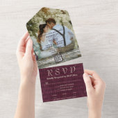 大きな写真バーガンディーダイヤモンドパターンQRコード オールインワン招待状 (貼ってはがせる)