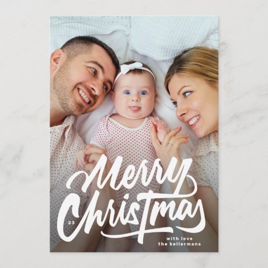 大きな写真 |ホワイトレタリングメリークリスマス シーズンカード (正面)