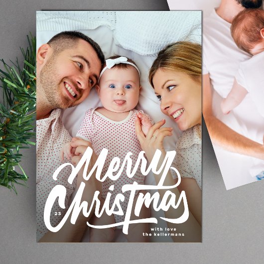 大きな写真 |ホワイトレタリングメリークリスマス シーズンカード