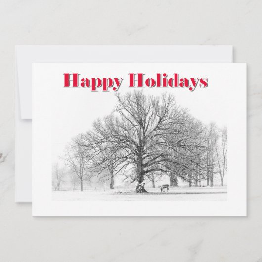 大きな冬のシーンのホリデーカード 白いリボン(フラット) シーズンカード (正面)