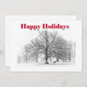 大きな冬のシーンのホリデーカード 白いリボン(フラット) シーズンカード (正面/裏面)