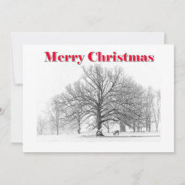 大きな冬のシーンクリスマスカードホワイトボウ（フラット） シーズンカード