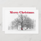 大きな冬のシーンレッドボウクリスマスカード（フラット） シーズンカード (正面/裏面)