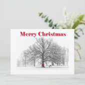 大きな冬のシーンレッドボウクリスマスカード（フラット） シーズンカード (スタンド正面)